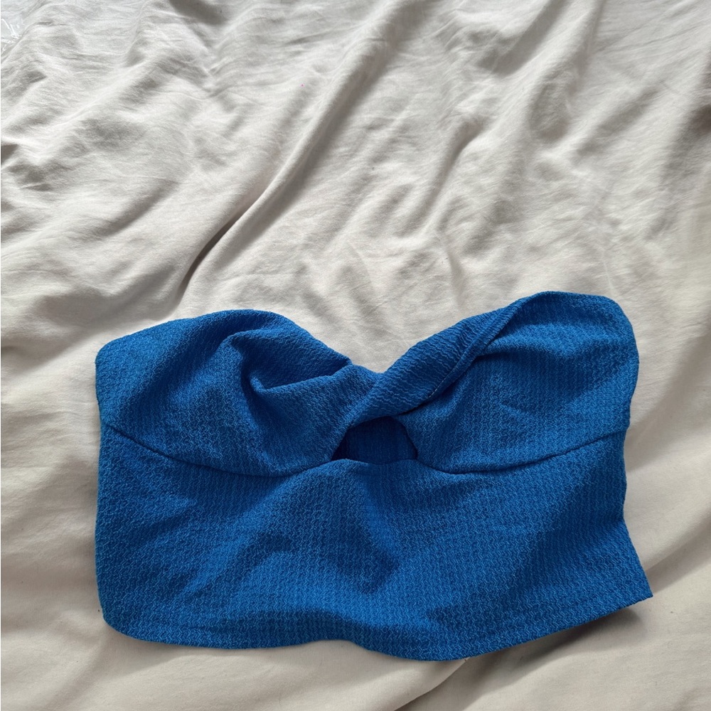 Blue Twist Front Bandeau Top